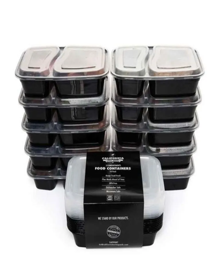10 шт. набор 2 отделения для приготовления еды пластиковый контейнер для еды ланч-бокс бенто для пикника экологически чистые с крышкой ланч-боксы для микроволновой печи C1902017469