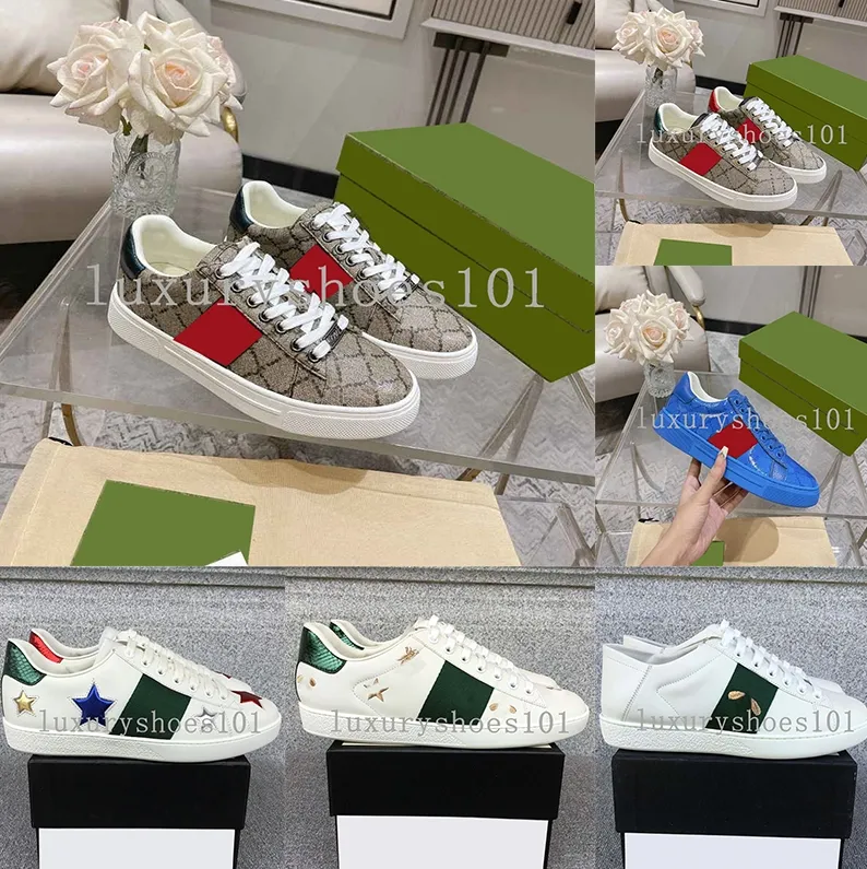 Designer Men Women Ace Casual Shoes Vintage Rubber Platform Sneaker Stripe Leather Shoe Splicing Sneakers Bee Embroidery Luxury Trainers With Box