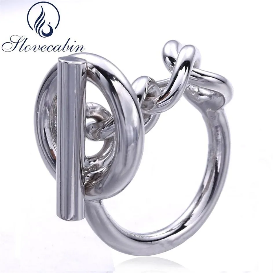 Slovecabin 2017 Fransa Popüler Mücevherat 925 STERLING Gümüş Halat Zincir Yüzüğü Kadınlar için Döner Kilit Alyans Güzel Takı S181308n