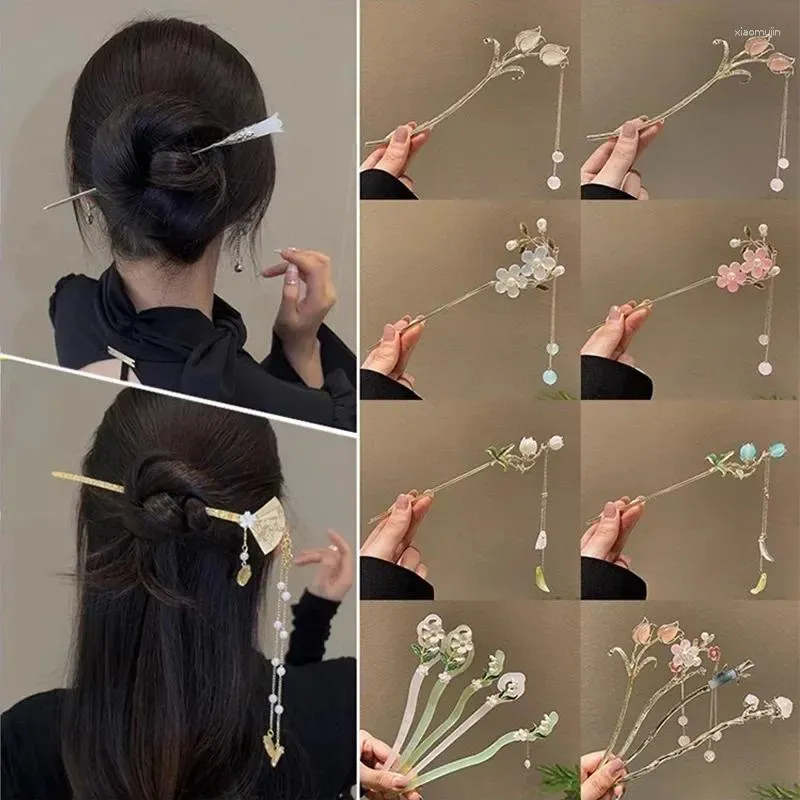 Grampos de cabelo fada antigo vento sinos orquídea franja hairpin feminino passo shake de alta qualidade qipao cabeça traseira