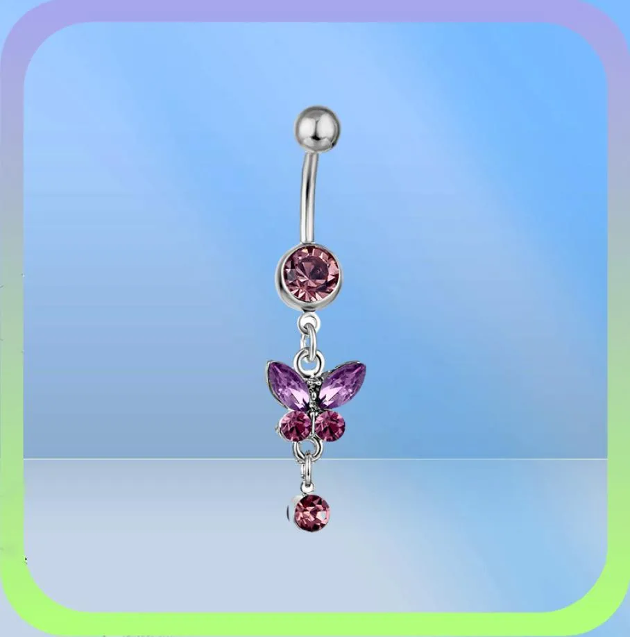 6 cores misturadas umbigo umbigo anéis corpo piercing jóias balançar acessórios moda charme borboleta 20pcslot3968020