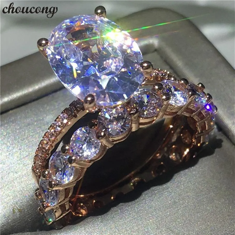 Choucong Luxury Lovers Ring Set 925 Sterling Silver Oval Cut 3ct Diamond CZ Party Bands de fanfare