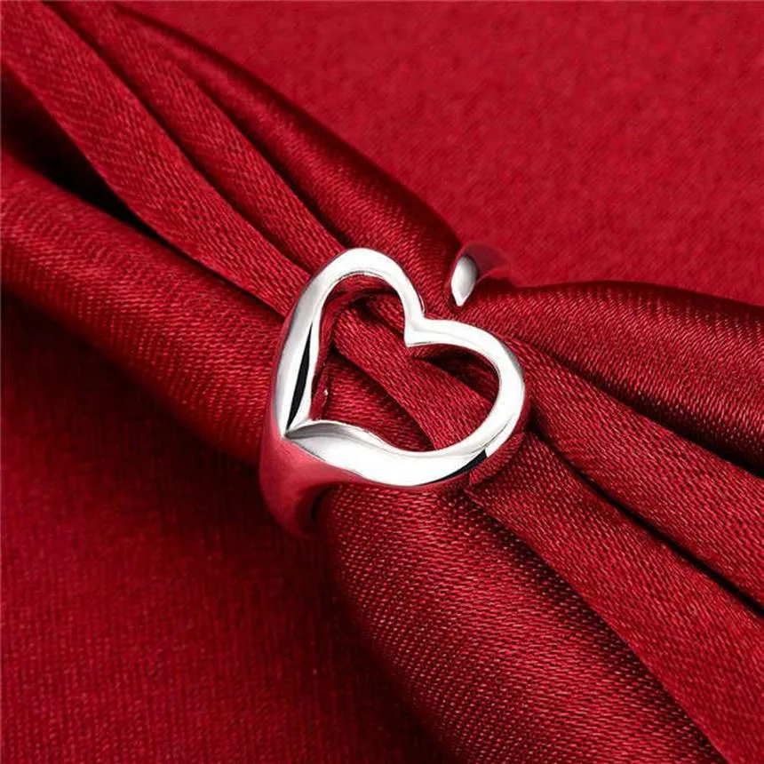 Women's Open Heart Sterling Silver Plated Rings Size Open DMSR009 Populära 925 Silver Plate Finger Ring Jewelry Band Rings333i