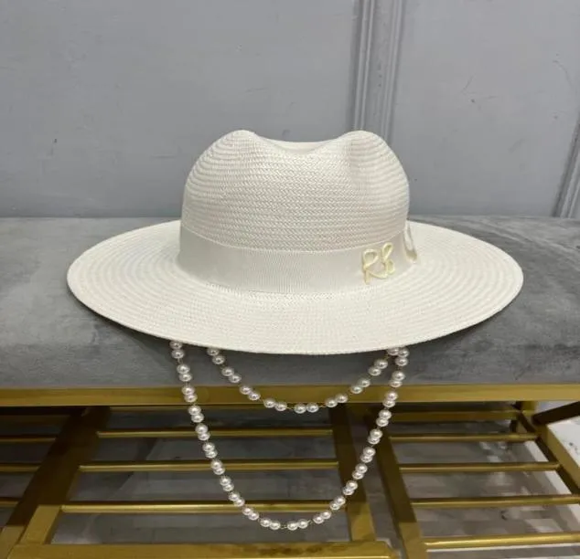 Breda randen hattar sommaren ankomst dubbelkedja rem fedora hatt halm för kvinnor över5823710