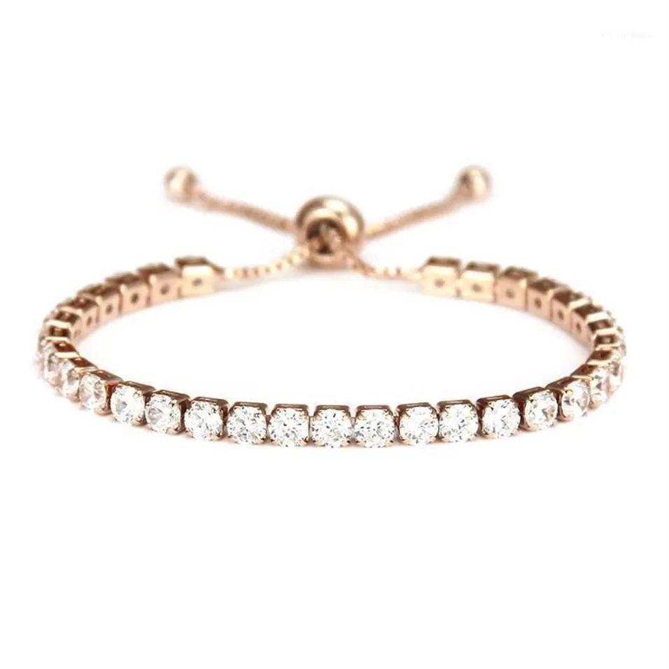 Pulsera de circón con micromosaico para mujer, pulsera de tenis Simple para pareja, joyería ajustable, pulseras de plata y oro rosa 11246N