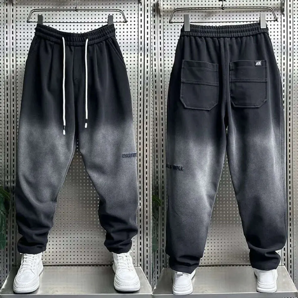 Autumn Winter Thickened Gradient Black Gray Harem Trousers Fashion Street Hip-hop Wide-leg Pants Brand Men's Clothing