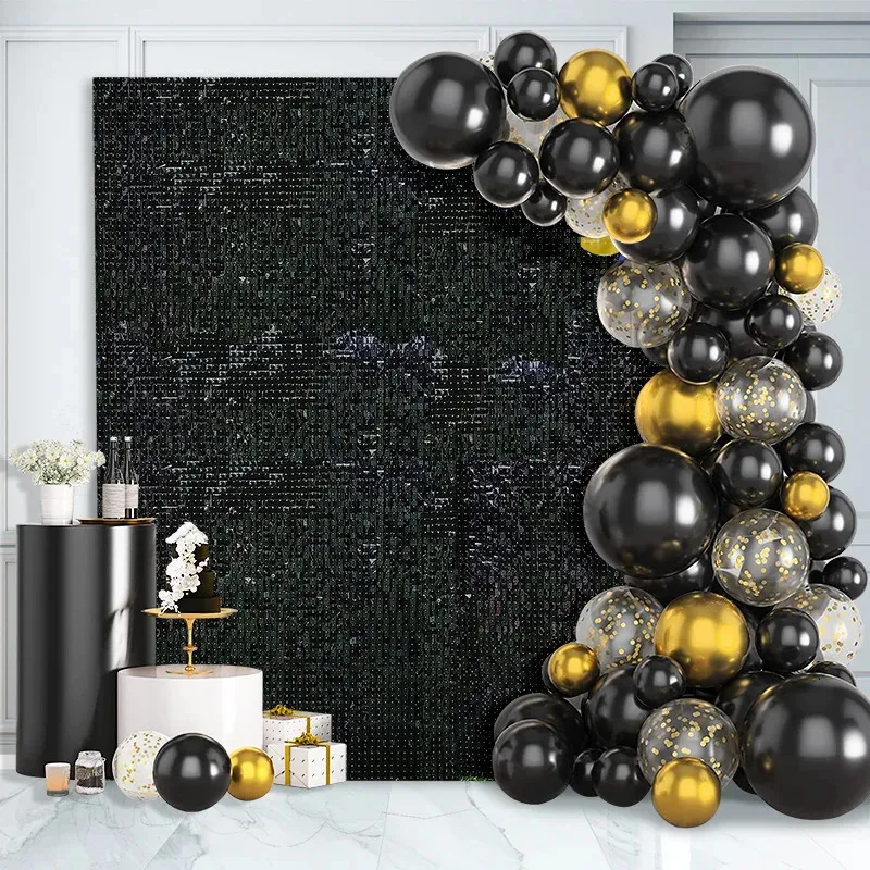 Schwarze Pailletten Panels Party Hintergründe Schimmer Wand für Hochzeit Geburtstag Halloween Weihnachten PO Hintergrunddekoration 231227