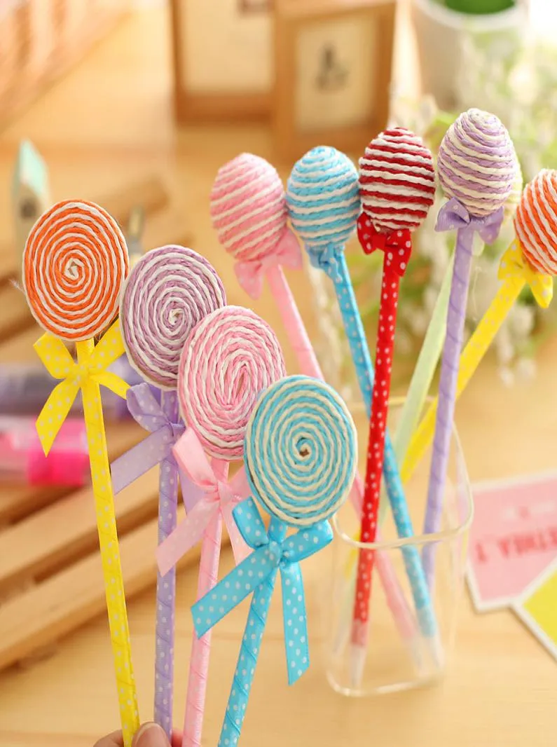 6 Pcslot Novelty Plastic Kawaii Candy Color Pens Shape Ball Point Lollipop Ballpoint Pen Cute Stationery School Supplies1648954