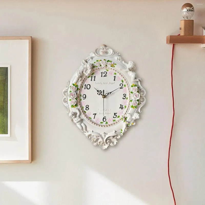 Horloges murales résine ange horloge à piles montage moderne décoratif silencieux