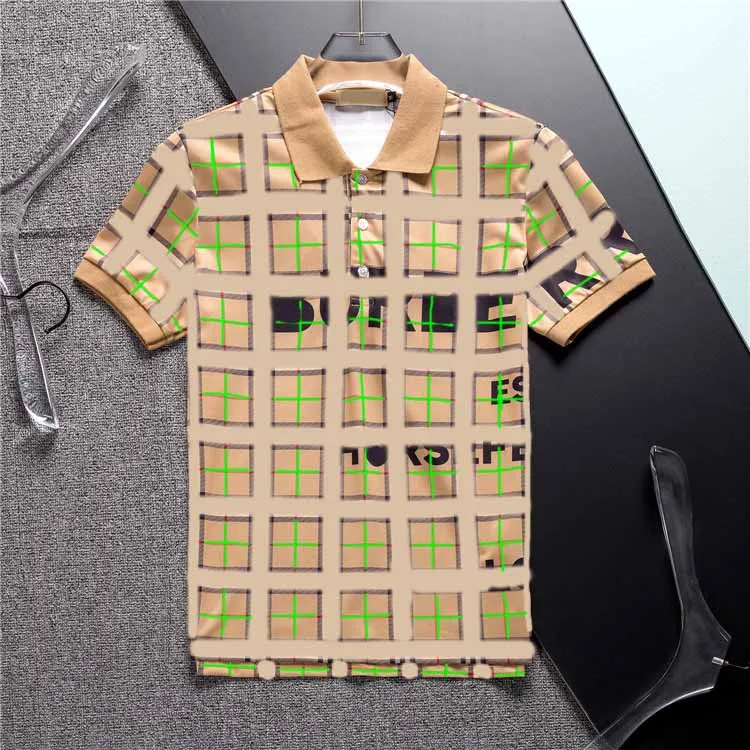 Mens Polo Shirts Summer Italy Designer Men Clothes Short Sleeve Fashion Polo Casual T ShirtsCheckered stripes Khaki Colors Plus Size M-3XL