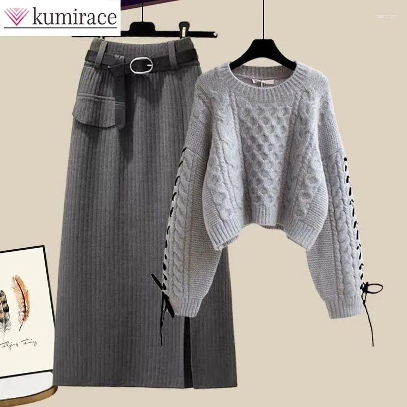 Work Dresses Large Women's Winter Set 2023 Korean Sweater High Waist Slim Half Skirt Two Piece Matching Setsskirt