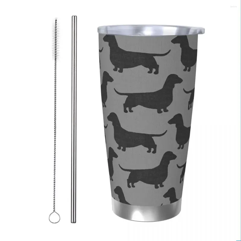 Tumblers Dachshund Dog Silhueta Tumbler Vacuum Wiener salsicha Salsicha Doxie Térmico Copo Térmico Viagem Canecas de Viagem à prova de derramamento 20oz