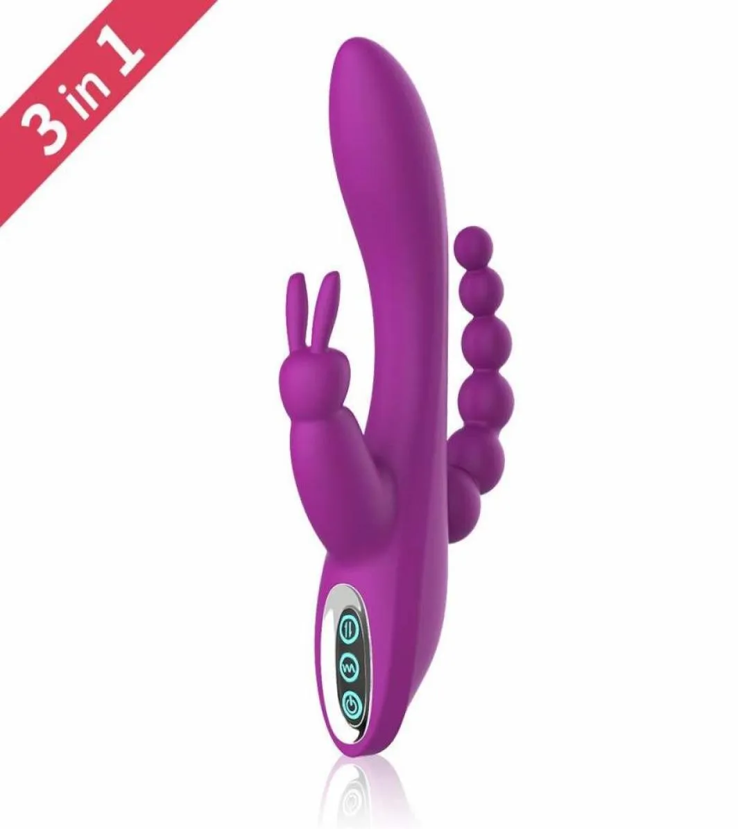 Vibratrice de lapin G Vanteur anal Spot Triple Courbe 12 Fonction Stimulator clitoral Vibrateur de gode imperméable pour femmes couples Y2009540897