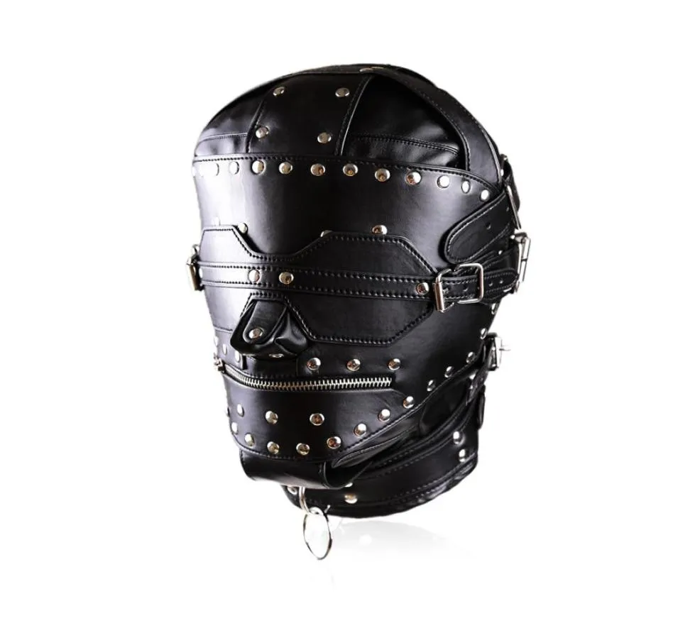 Yeni esaret lüks tam deri esaret kaputu gimp maskesi göz bağı kilitleme ağız zip6177784