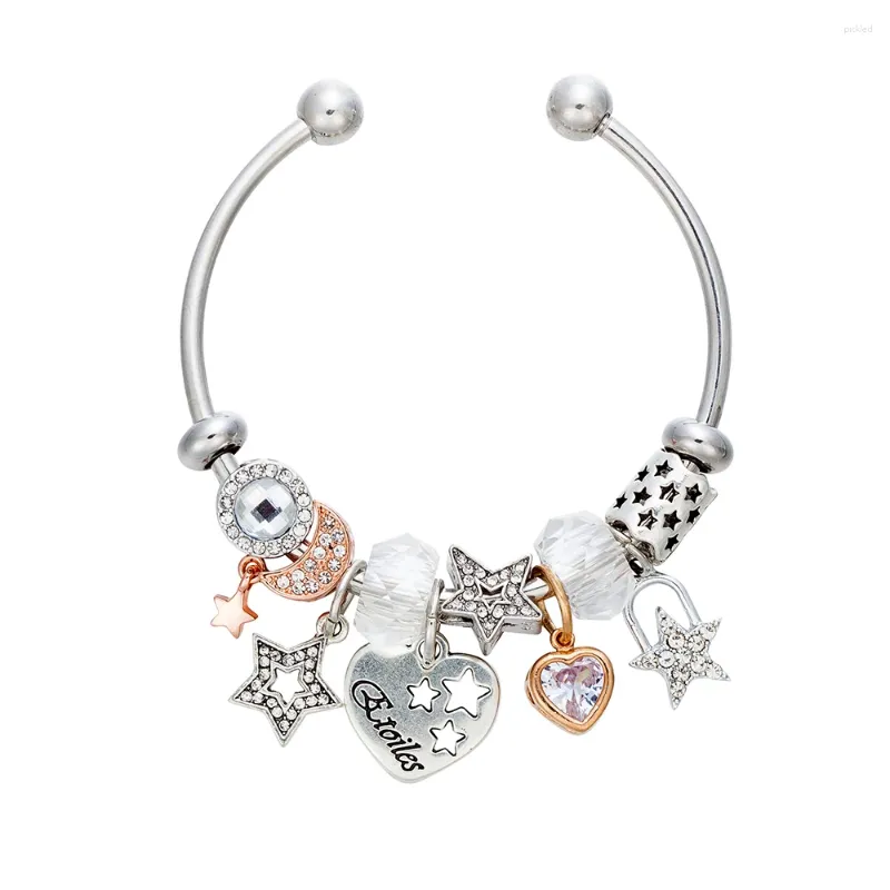 Bracelets Charm Viovia Design Bangos de acero inoxidable Estrella de oro de alta calidad con cadena con cuentas de corazón Bransoletka San Valentín regalo