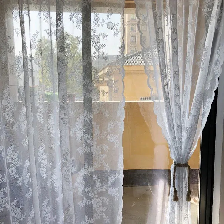 Pantalla de ventana bordada directa de fábrica de cortinas, hilo de encaje Pastoral coreano, pantalla de tejido de urdimbre con acabado de malla ondulada blanca.