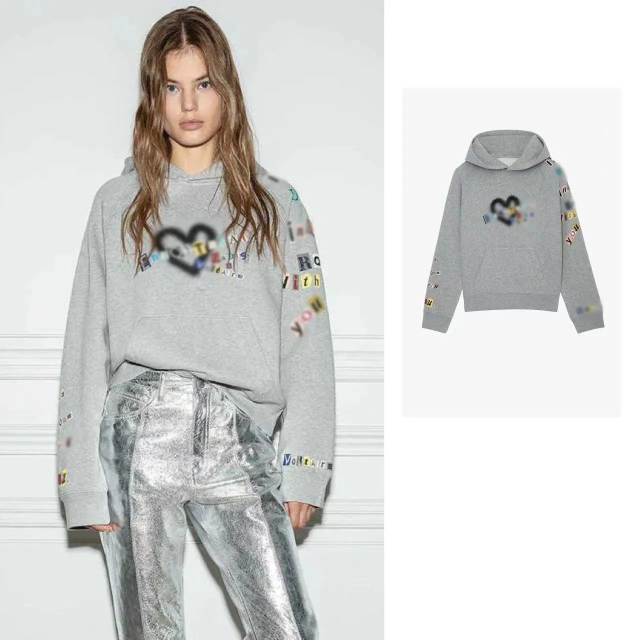 2024 Diseñador de mujeres con capucha Carta de amor Impresión Bordado Suéter Interior Zadig Fleece Sudadera con capucha Suéter