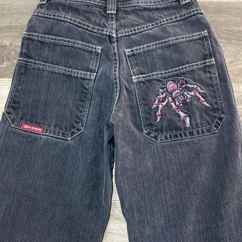 JNCO Y2K Hip Hop Spider Graphic Baggy Jeans Retro Pantaloni neri Uomo Donna Nuovo Haruku Gothic Pantaloni larghi a vita alta