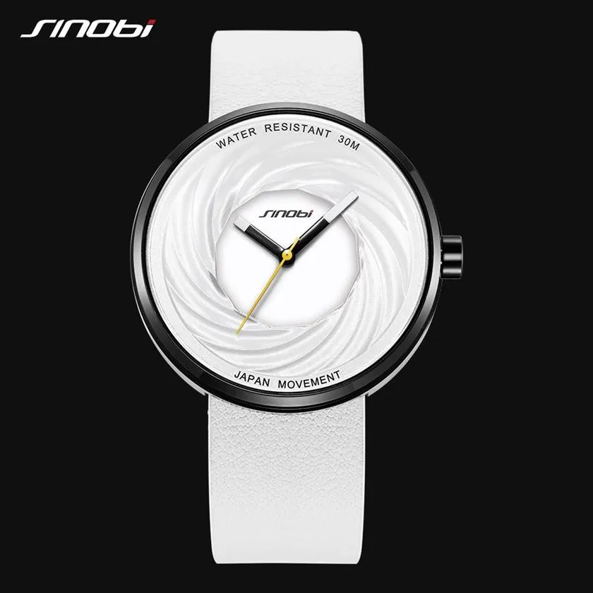 Sinobi Fashion Watch Women Big Dial New Creative Eddy Design Wysokiej jakości skórzany pasek White Watches Casual Relojes Para Mujer270g