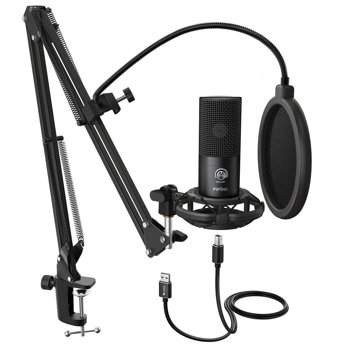 Kit de microphone d'ordinateur USB à condensateur FIFINE Studio avec support de bras à ciseaux réglable, support anti-choc pour YouTube Voice OversT669 231228