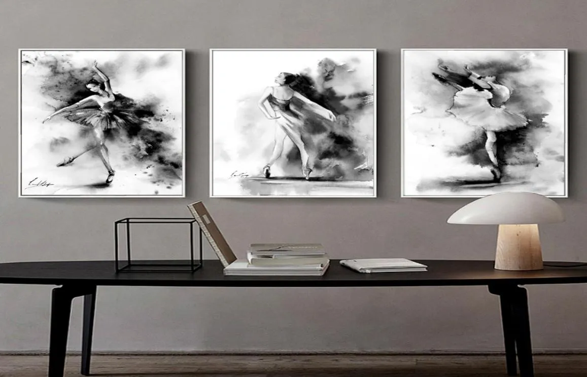 3pcsset Black White Ballerina Art Painting Modern Abstract Art Picture Ballet Dancing Girl Canvas Poster Home Decor8442640