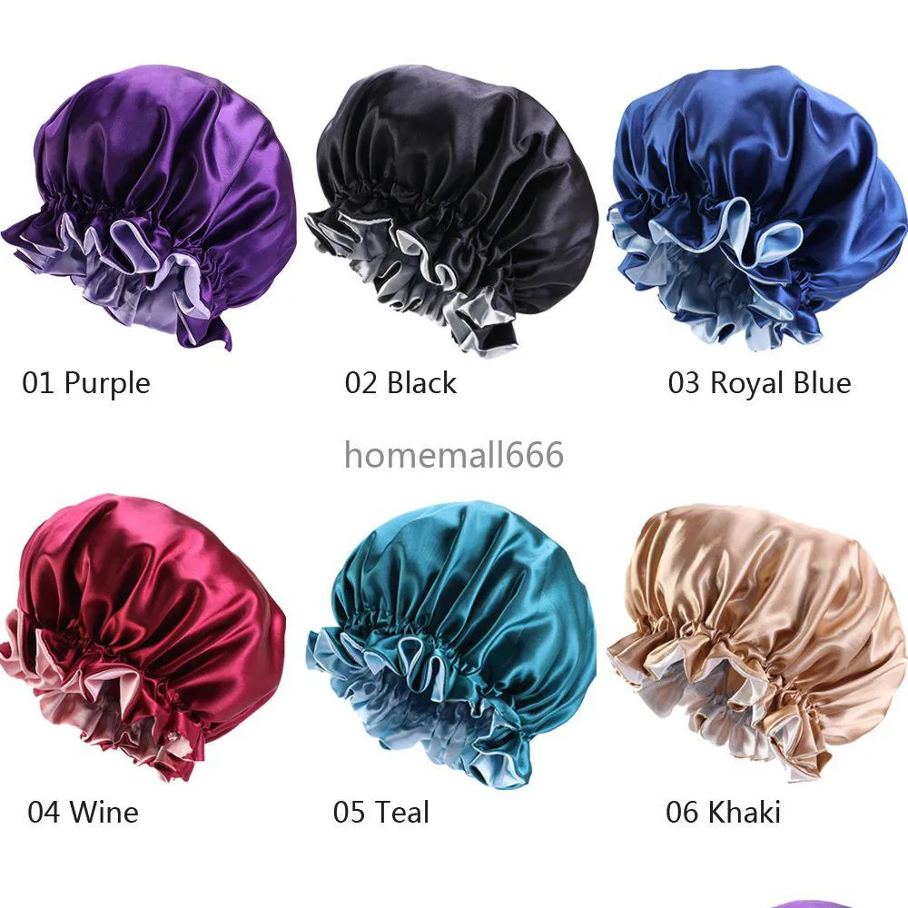 20 Styles Momme Bonnet de nuit en soie Bonnet de cheveux Slee Chapeau de sommeil pour les femmes Soins Dhs Aa Drop Delivery Dhyb3