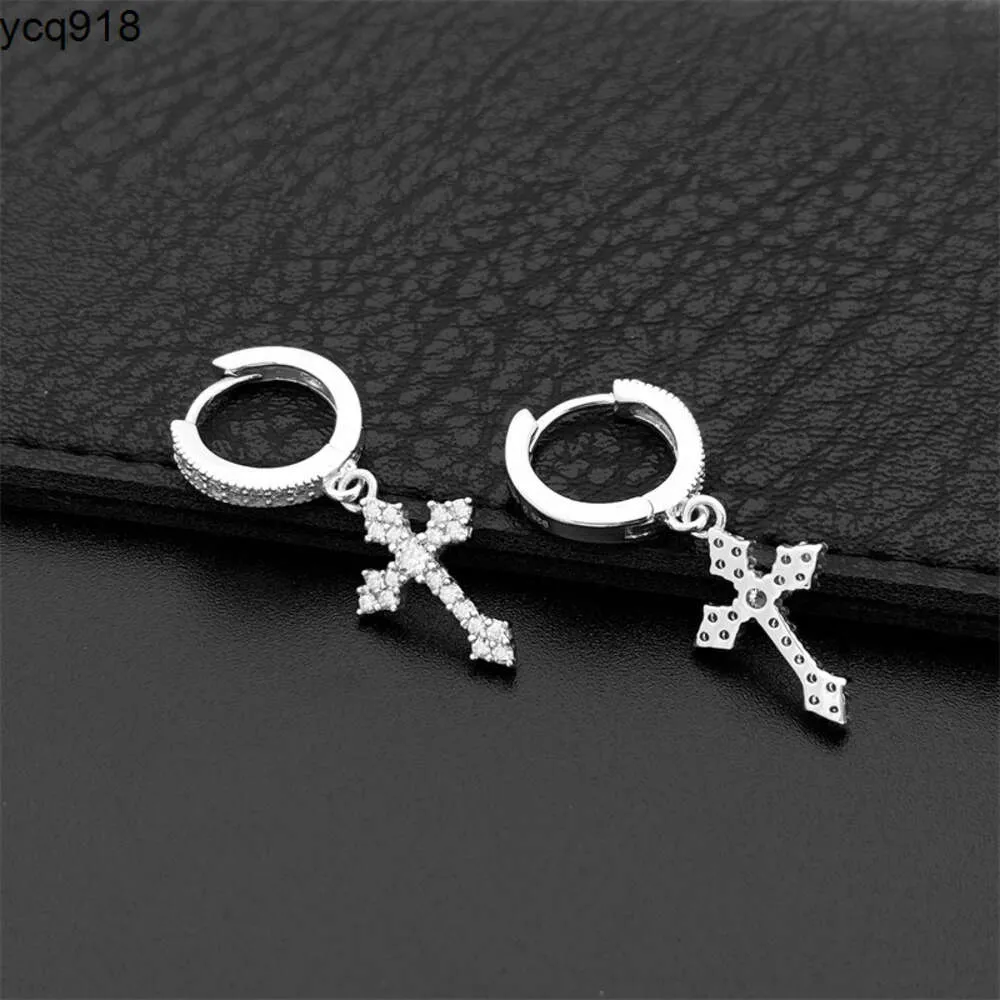 Hip hop Iced Out Jewelry Factory Price 925 Silver Fine Jewelry D Color Moissanite 18K Gold Plated Men Cross Hoop Earrings