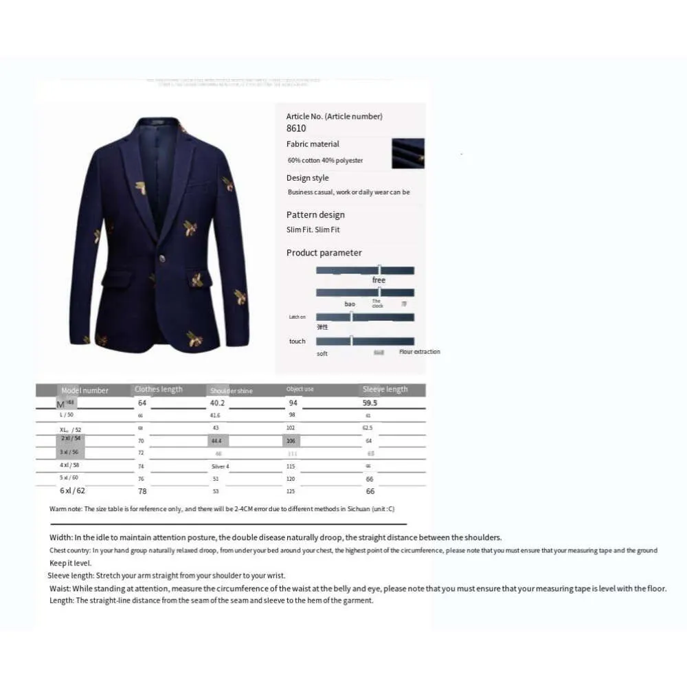 Giacca ricamata con ape di alta qualità en Giacche da uomo alla moda, da uomo, casual, slim fit, formali, da lavoro_voghion.com