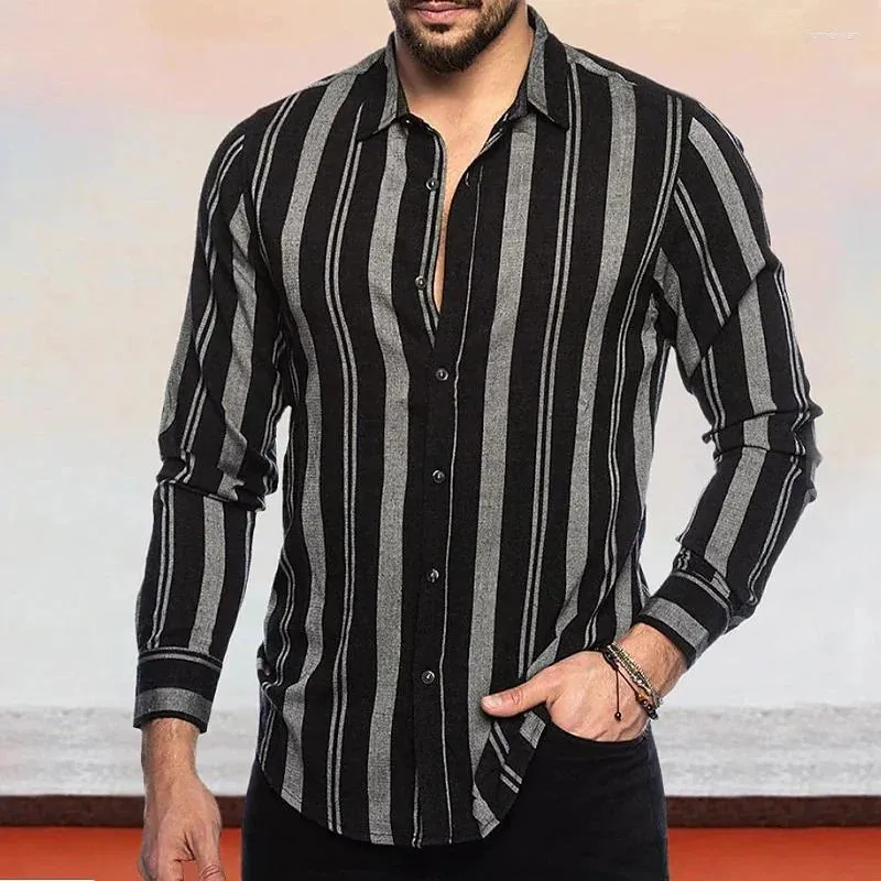 Men's Casual Shirts Shirt Button Black Red Coffee Color Long Sleeve Stripe Street Daily Clothing Fashionable Comfort