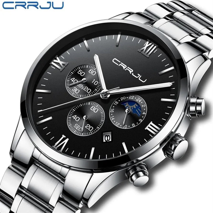 Relogio Maschulino Crrju Men Luxury Full Steel Watches Fashion Sport Sport Military Dress Watch Male Male Wateinproof Clock2457