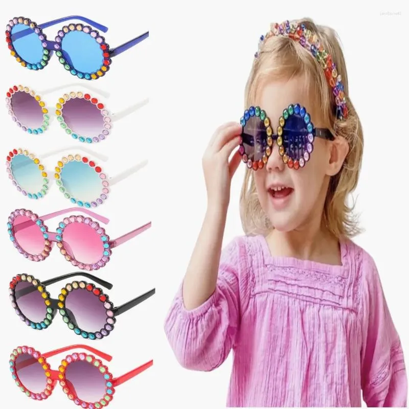 Sonnenbrille Kinder Sommer Fshion Shiny Crystal Round Sonnenbrille Schatten Kinder bunte Strass -Brillen Uv400 Schutzbrille