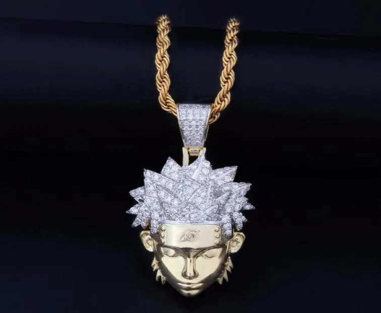 Hip Hop Full AAA CZ Zircon Bling Iced Out Cartoon Uzumaki Pendants Necklace for Men Rapper Jewelry Gold Color Gift 2010145525286