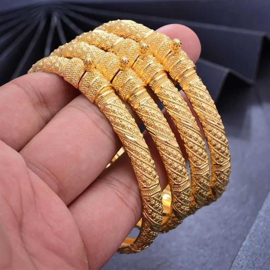 Wando 24K 4pc reina brazaletes de cobre brazaletes de color dorado para hombres mujeres joyería de flores 6cm de ancho pulsera de boda regalo 0930286a