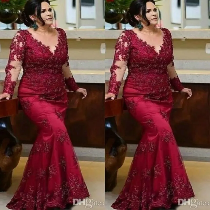 Maniche lunghe con bordeaurse vintage Burgundy Prom della sposa Abiti da sposa 2022 Plus size in pizzo con sequenza di paillettes tappeti rossa Abiti formali D1846592