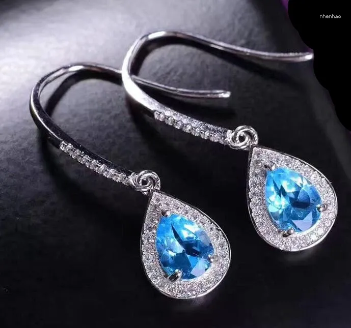 Dangle Earrings Natural Real Blue Topaz Drop Earring Water Style 925 Sterling Silver 2.3ct 2pcs Gemstone Fine Jewelry X231219