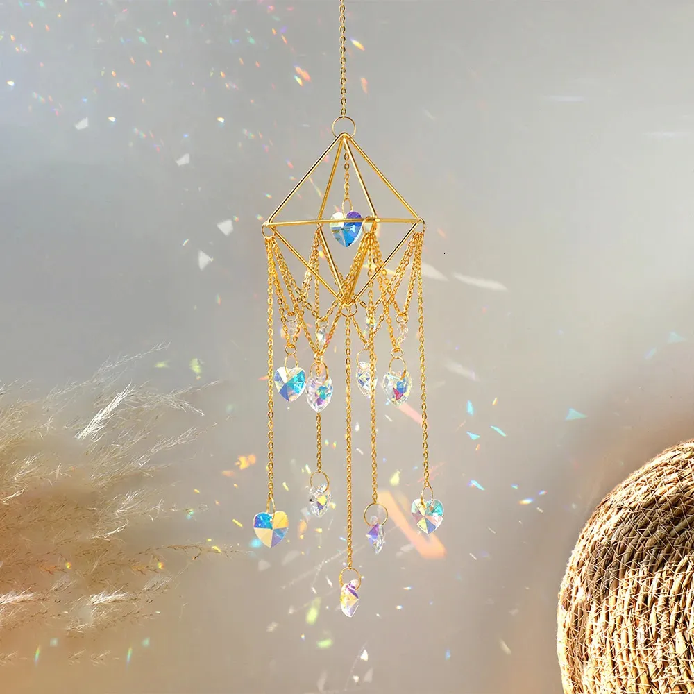 Heart Glass Ball Suncatcher Rainbow Crystal Prism Pendant Sun Catcher Wind Chime Garden Wedding Window Outdoor Decoration Gift 231227