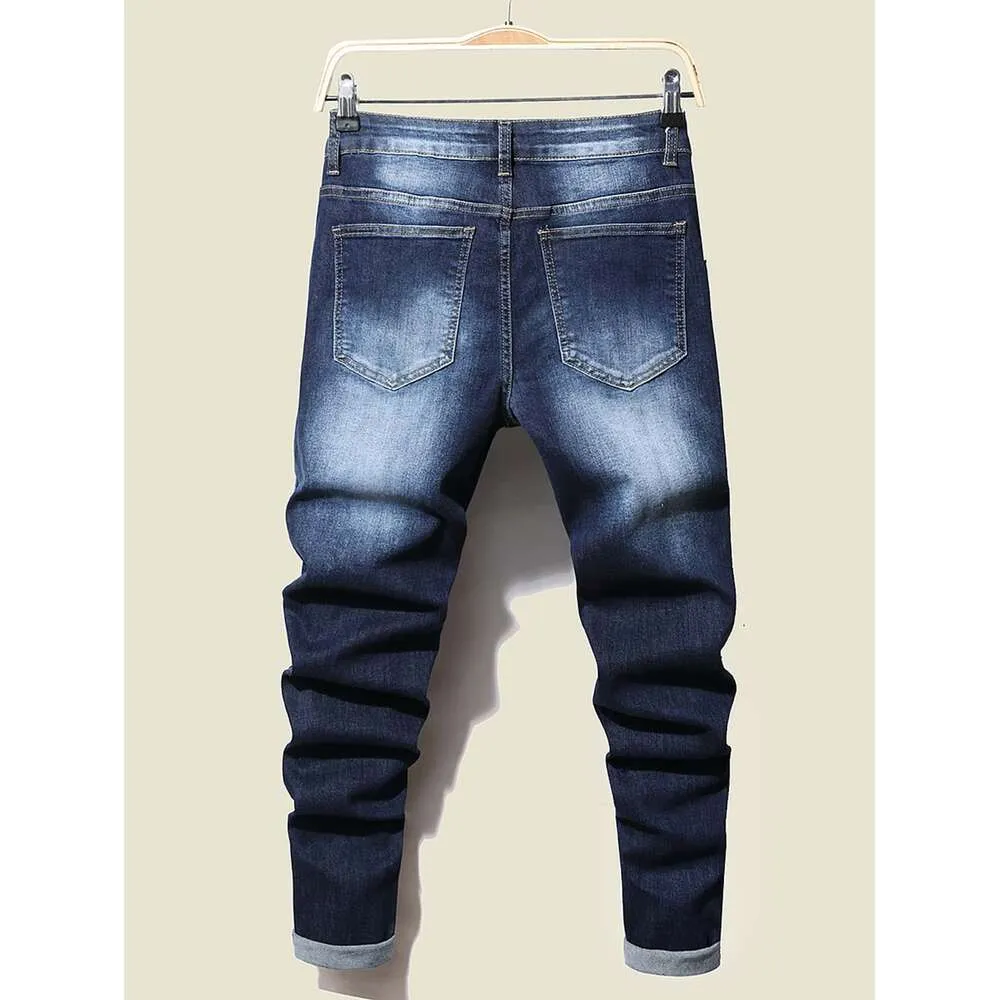 Klassisk stil mäns affär raka jeans för män mode avslappnad stretch bomull tjock fleece denim byxor manliga byxor