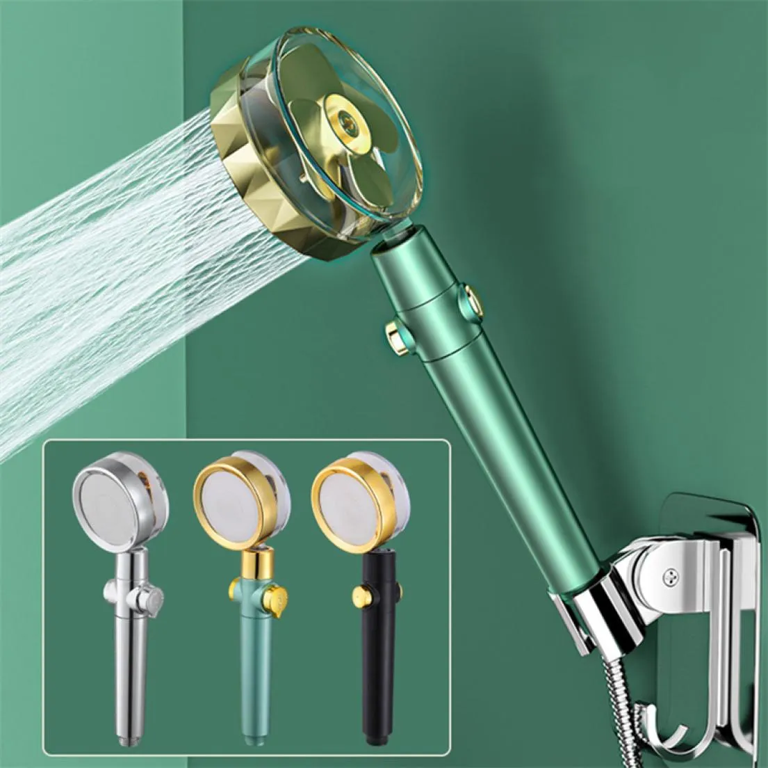 Epacket 360 Tête de douche turbocompressée à haute pression tourbillonnante avec porte-tuyau de tuyau de salle de bain Précipitable de massage sous pression 3646452