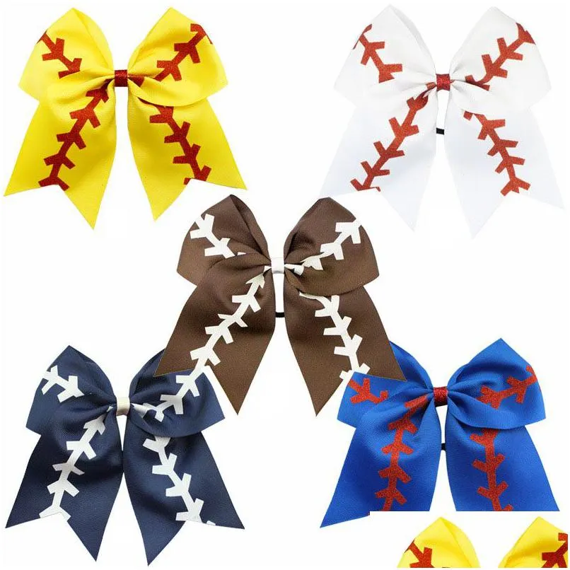 Hair Accessories 10 Colors Softball Baby Headband Girl Baseball Hairbands Rugby Bow-Knot Tail Hair Bows Cheerleading Accessories Drop Dhctw