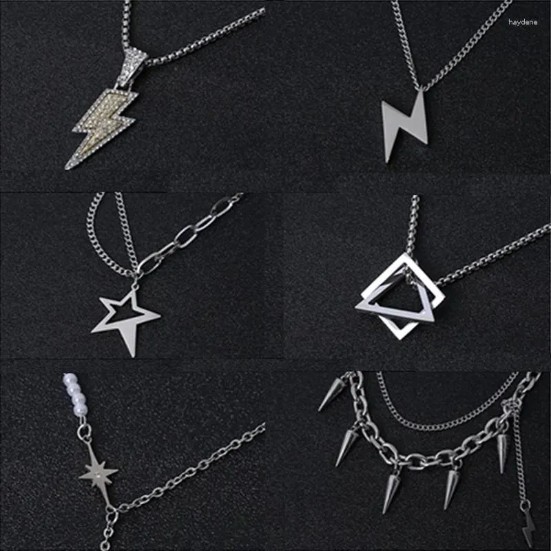 Pendant Necklaces WeSparking EMO Stainless Steel Necklace Geometric Lighting Star Awl Set Fashion Jewelry