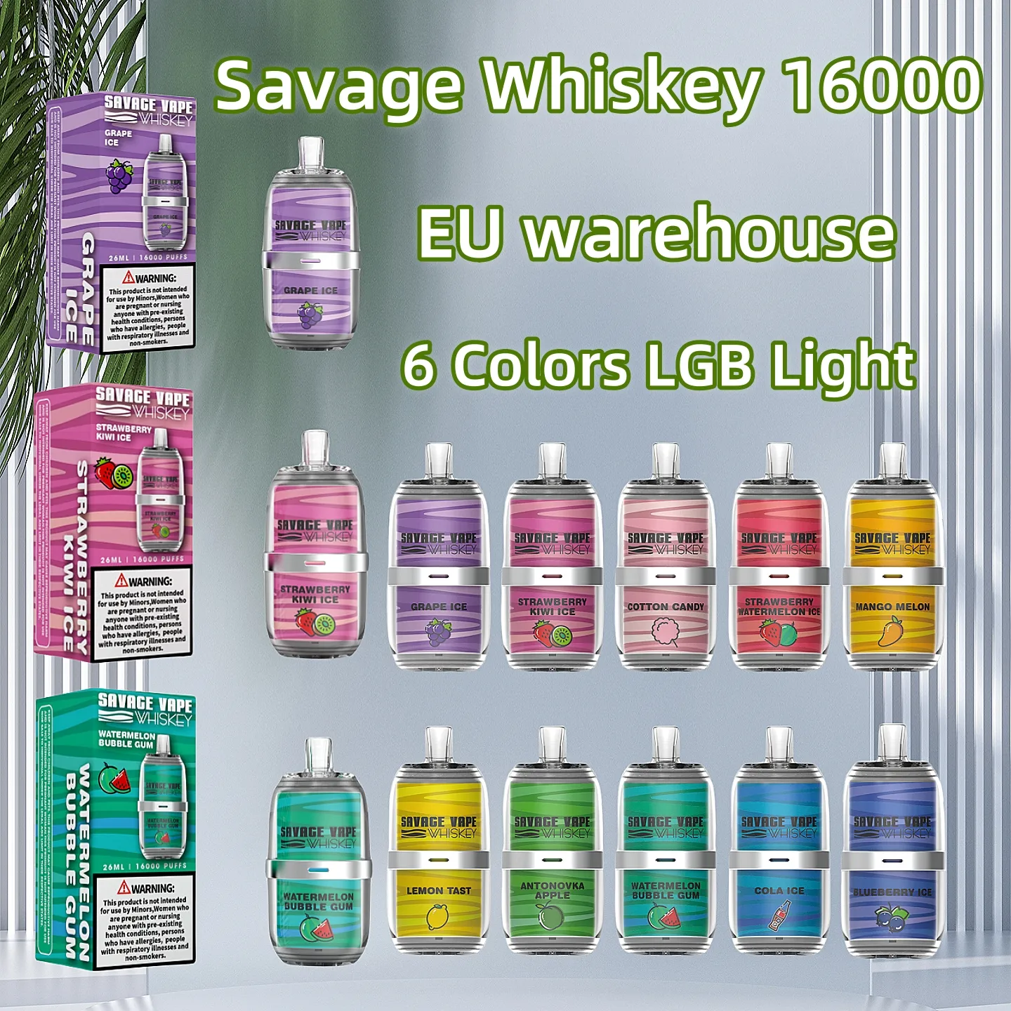 Savage Vape Whisky 16000 Vapes Puff descartável 10 sabores 26 ml 5% 650mAh Bobina de malha 6 cores LGB Light Type-C recarregável vs Randm Tornado vape 12000 Puff 15000 Razz Bar Razz Bar