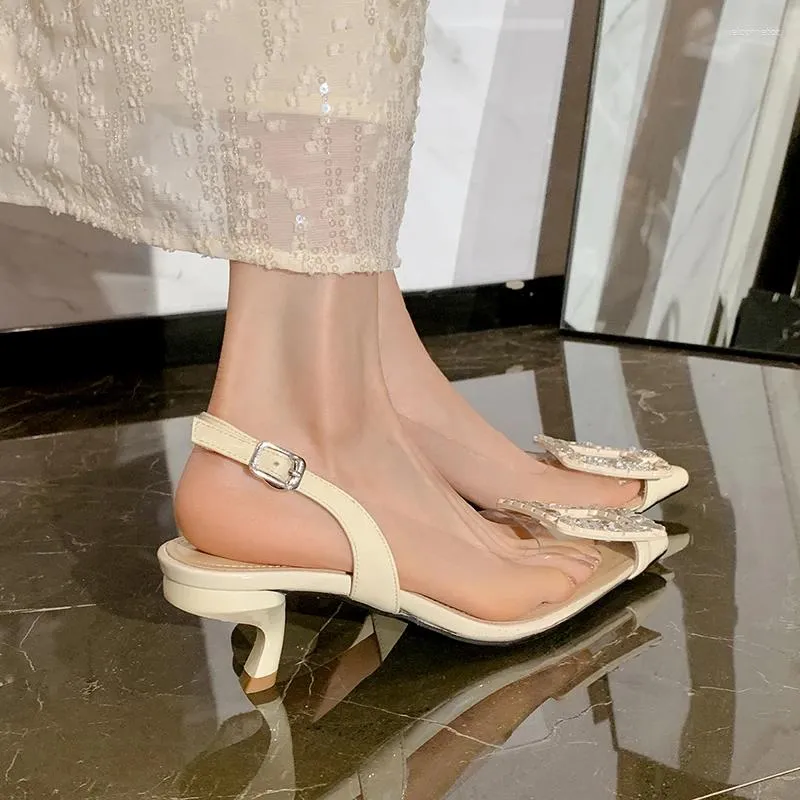 Chaussures habillées Sandale transparente de sexe opposé avec cuir pointu à la main fait à la main