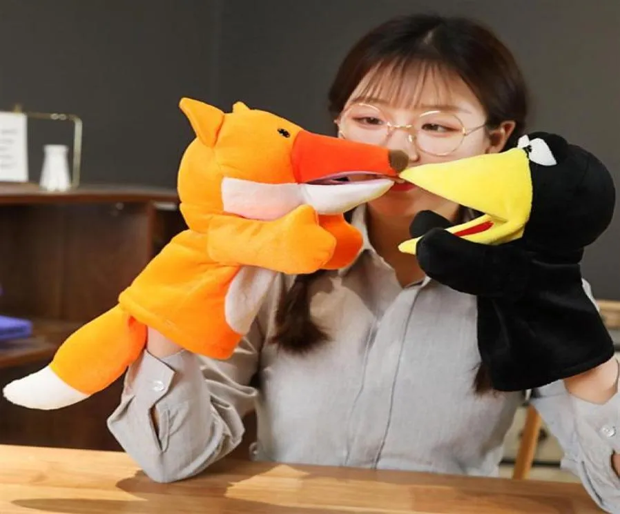 Śliczne miękkie zwierzęcia psh zabawkowe kreskówki Fox Crow Pchane ręczne marionetki dla dzieci Udawaj zabawki twórcze aktywność Props284H6006853