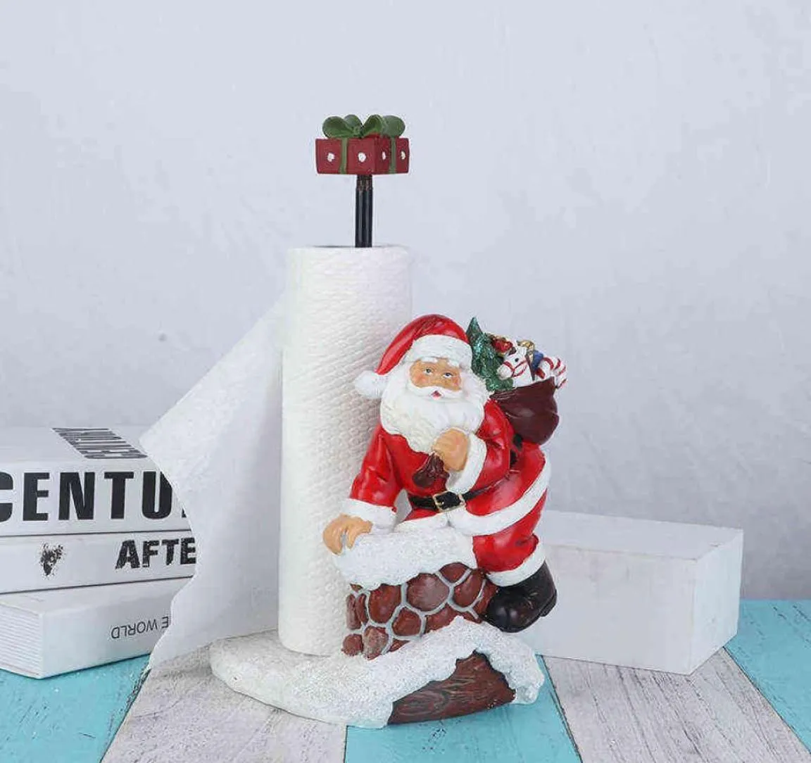 Objets décoratifs Figurines Jieme créatif Snowman Snowman Santa Claus Rack de serviette en papier Cadeaux de Noël Home salon Desktop Decorati1514643