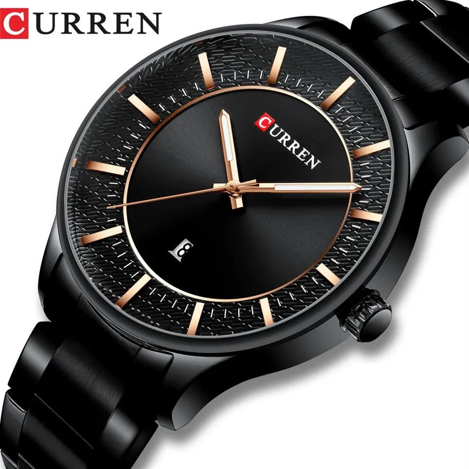Curren Top Brand Man Watches Clock Man Fashion Quartz Watches Men Business Steel Wristwatch med Date Classic Black Male292f
