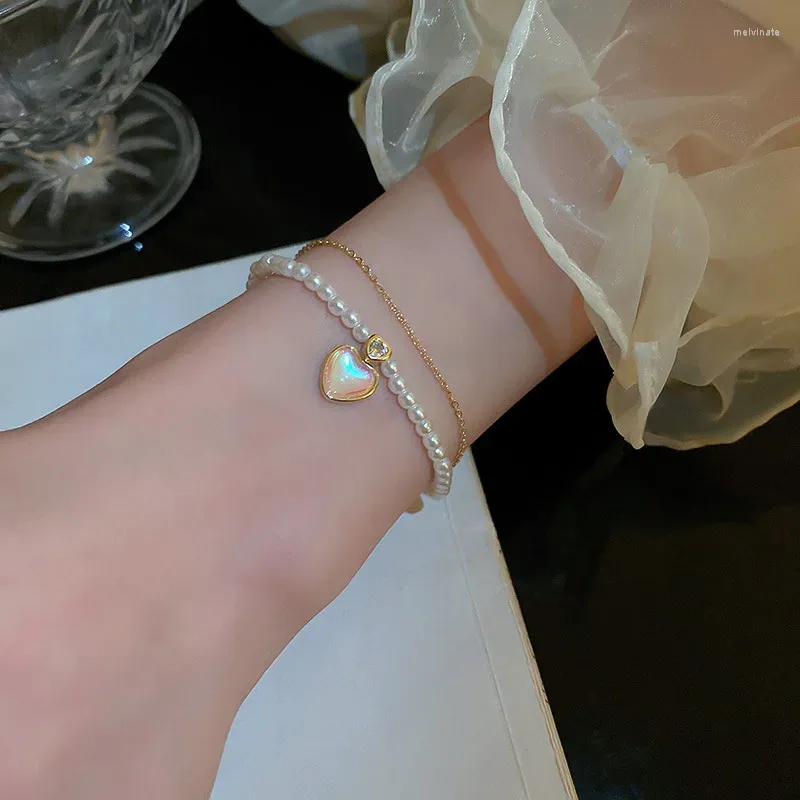 Charm Armband 2023 Anländer Elegant delikat Zircon Opal Hear Pearl Flower Gold Plated Pendant Armband Bling Bangles Jubileumsgåva