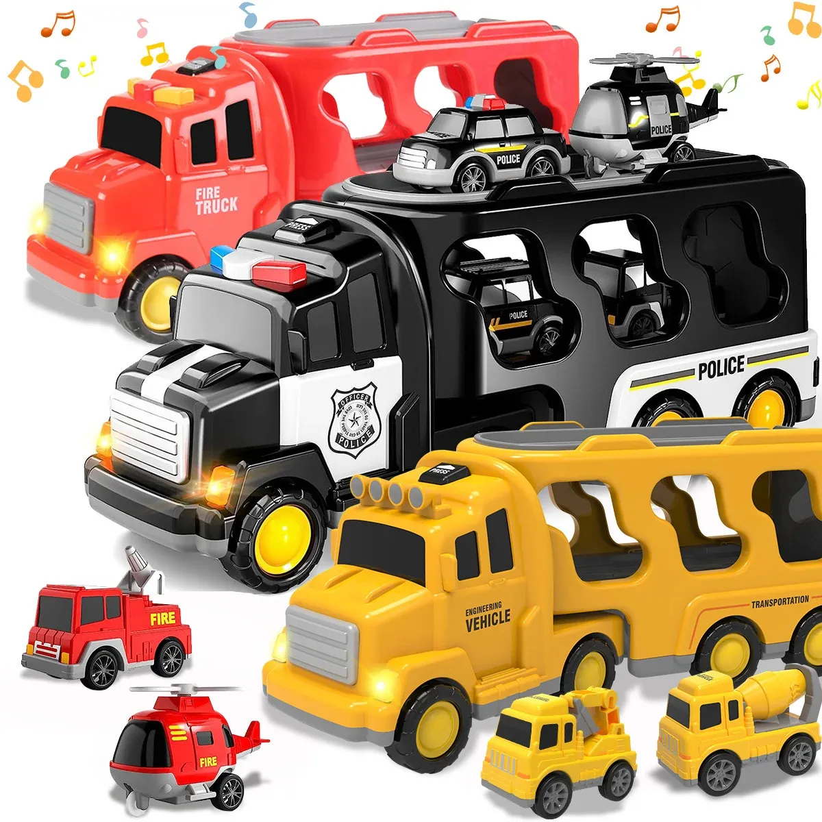 Diecast Truck Brandweerwagen Auto Speelgoed Techniek Voertuigen Graafmachine Bulldozer Model Sets Kinderen Jongens Voor Gift 231228