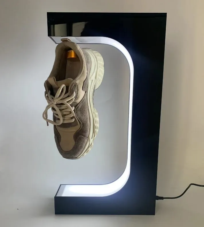 1PCS free shipping magnetic levitation floating spinning sneaker shoe display stand with led light for advertisement