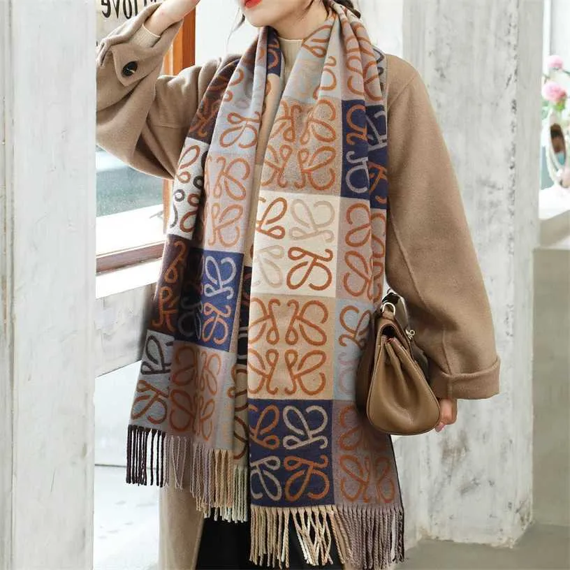 16 OFF Golden Silk Cashmere Scarf Winter Plaid Shawl for Women