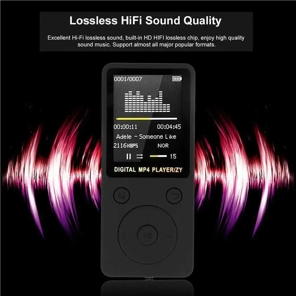 MP3 MP4-spelers Audiospeler Film kijken MP4-kaartlezer op batterijen Energiebesparend elektronisch apparaat Muziekspelers Zwart